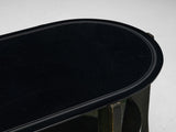 Italian Art Deco Oval Shaped Coffee Table in Green Stained Wood and Black Glass