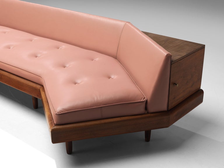 Adrian Pearsall Sofa in Walnut and Rose Leatherette