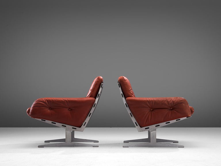 Paul Leidersdorff for Cado 'Caravelle' Pair of Lounge Chairs in Red Leather