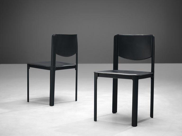Matteo Grassi Pair of Dining Chairs in Leather and Steel
