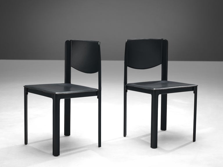 Matteo Grassi Pair of Dining Chairs in Leather and Steel