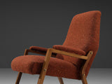 Italian Pair of Lounge Chairs in Patterned Brown Red Upholstery