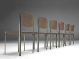 Matteo Grassi Set of Ten Dining Chairs in Leather and Steel