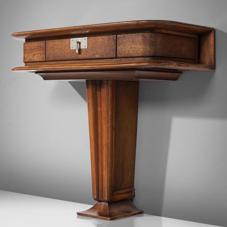 Vittorio Valabrega Console with Drawer in Leather and Walnut