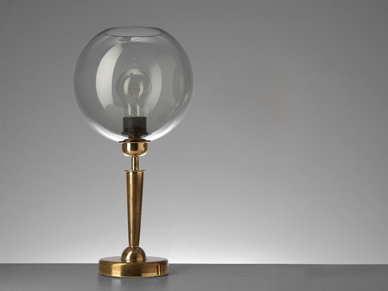 French Table Lamp in Brass and Smoked Glass