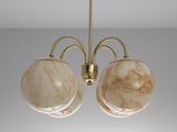 Chandelier with Marble Glass Spheres and Brass