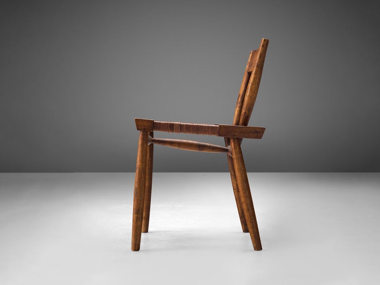 Sculptural Side Chair with Woven Leather Seat
