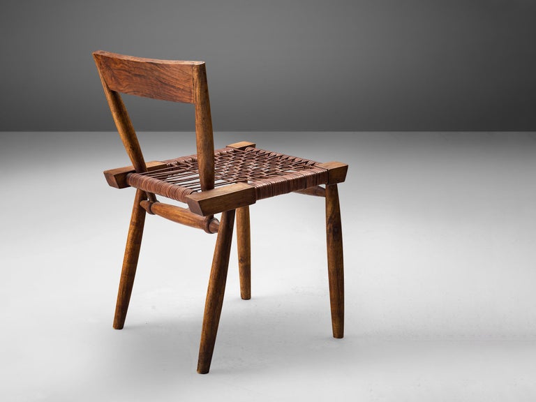 Sculptural Side Chair with Woven Leather Seat