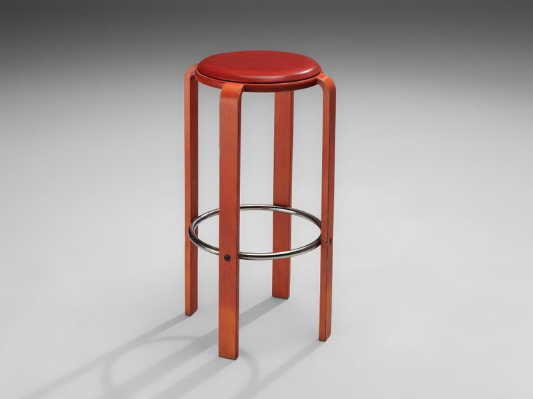 Bruno Rey for Dietiker Set of Three Barstools in Red