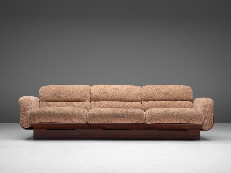 Finnish Sofa in Birch and Patterned Beige Upholstery