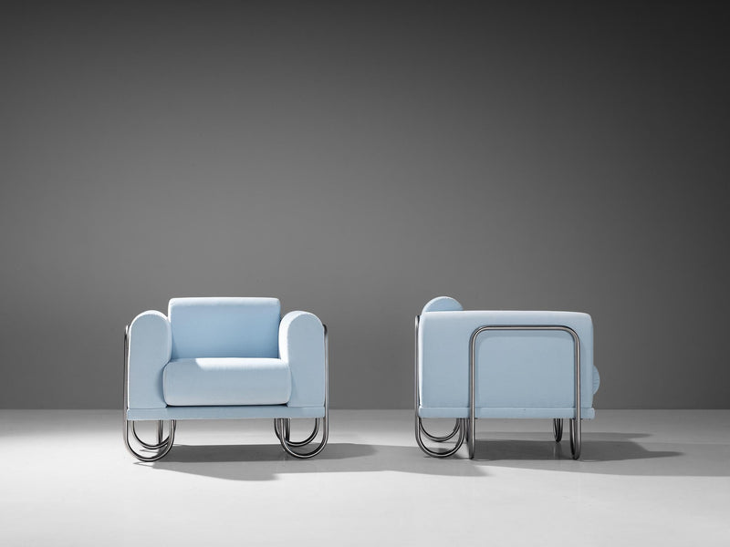 Byron Botker for Landes Lounge Chairs in Light Blue Velvet