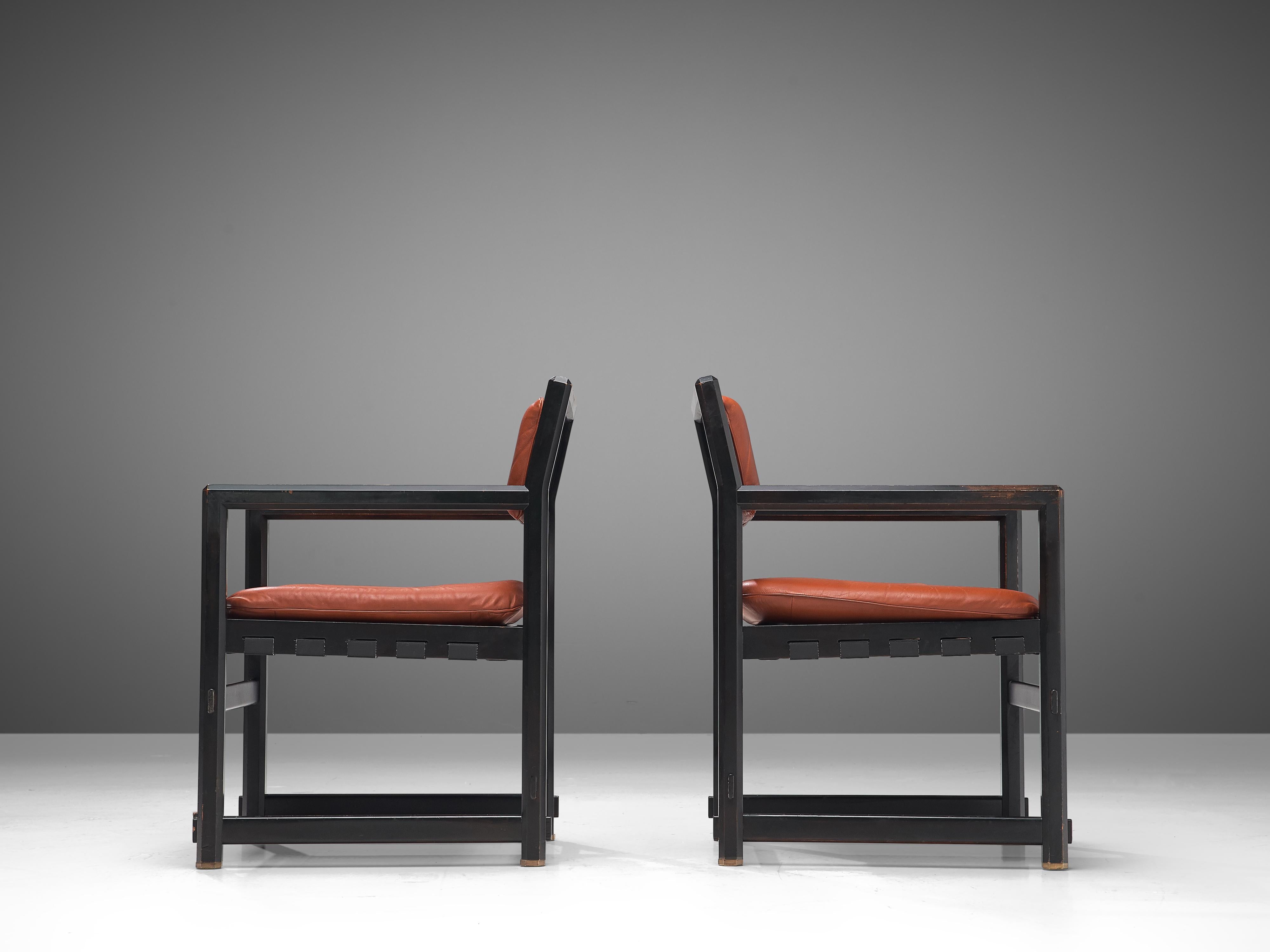 Edward Wormley Pair of Dining Chairs in Red Leather