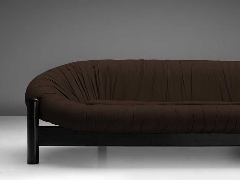 Round Brazilian Sofa in Leather and Black Wooden Frame