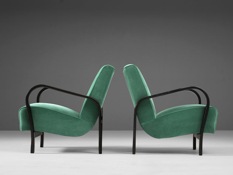 Jindrich Halabala Lounge Chairs in Green Fabric