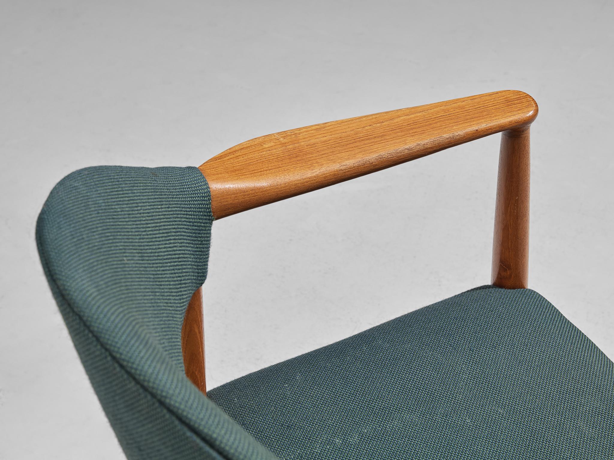 Kurt Olsen for Slagelse Mobelvaerk Armchairs in Teak and Green Upholstery
