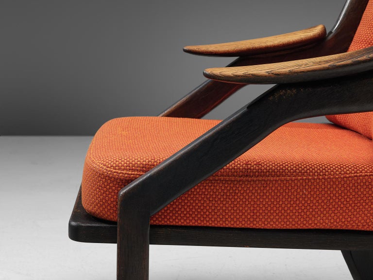 Guillerme & Chambron Pair of 'Gregoire' Lounge Chairs in Orange Upholstery
