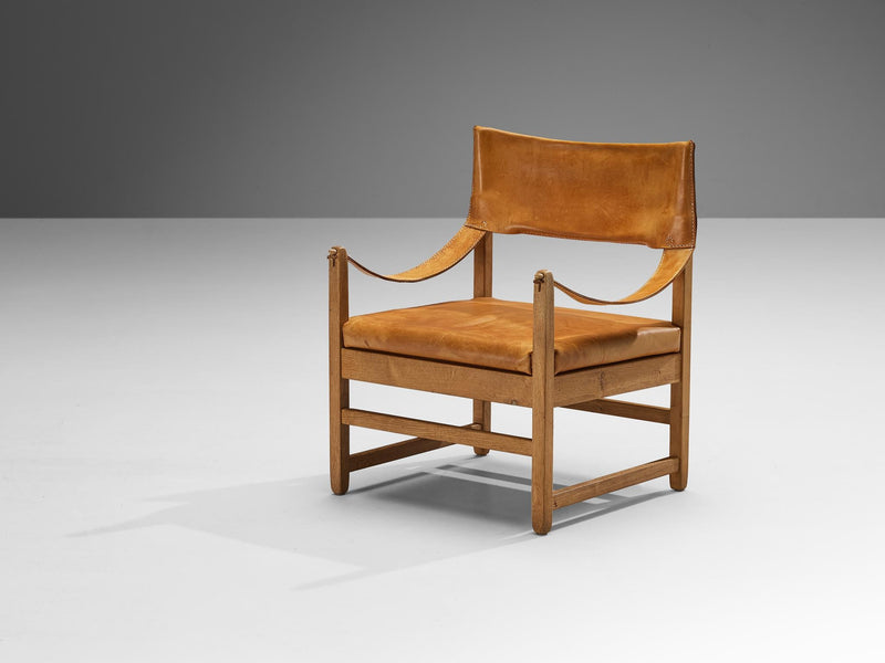 Danish Safari Chair in Cognac Leather and Oak