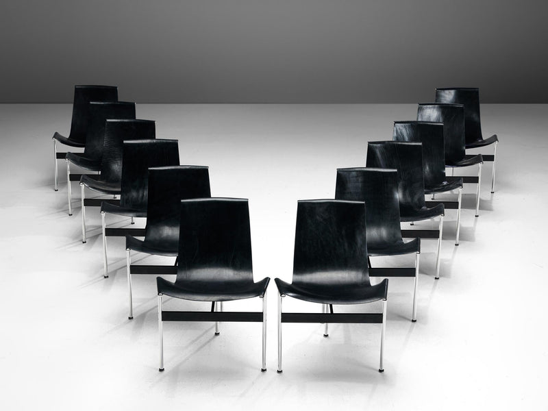 Katavolos, Kelley and Littell for ICF Set of Twelve T-Chairs in Leather