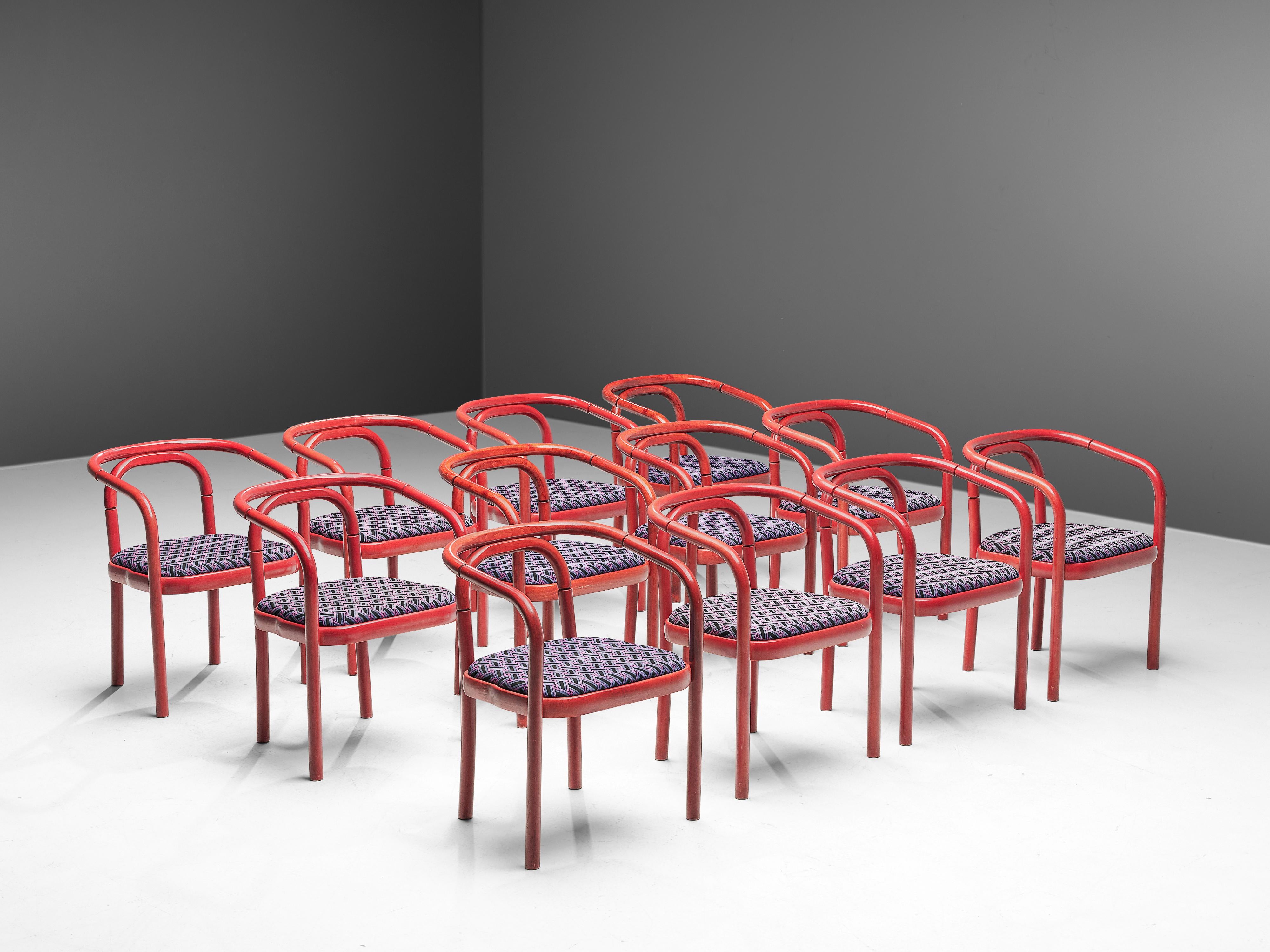 Antonin Suman for TON Dining Chairs with Red Wooden Frames