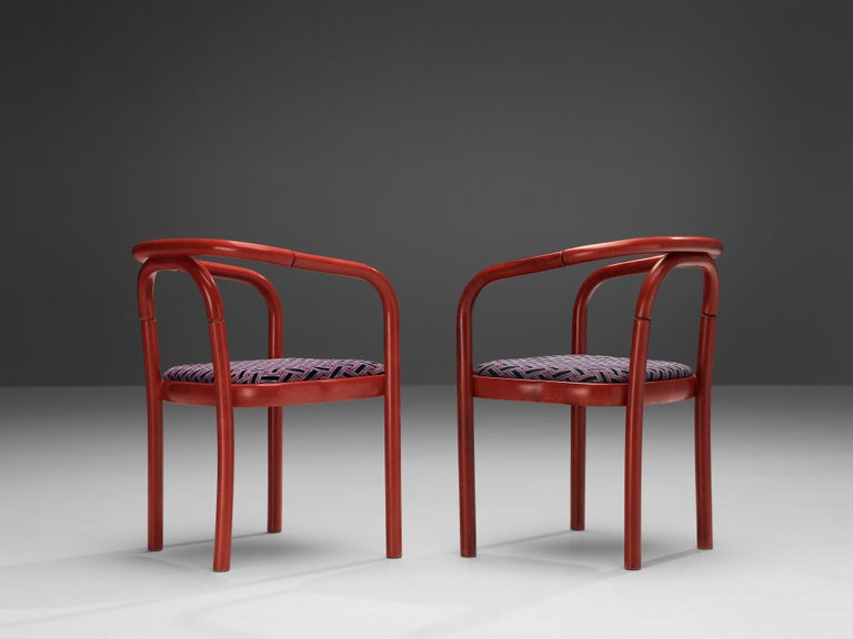 Antonin Suman for TON Dining Chairs with Red Frames and Patterned Upholstery