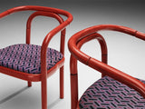 Antonin Suman for TON Dining Chairs with Red Frames and Patterned Upholstery
