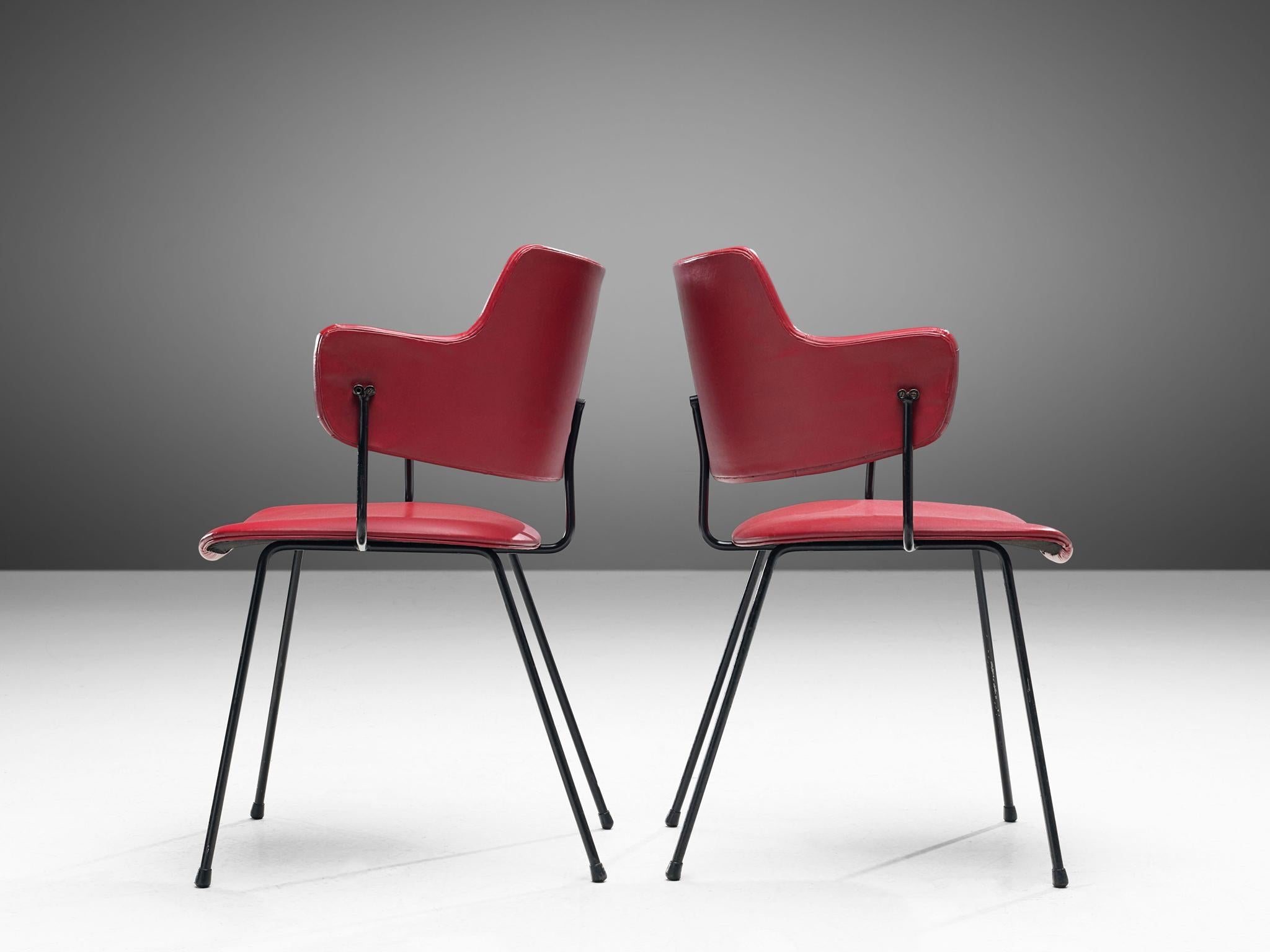 Wim Rietveld & W.H. Gispen for Kembo '205' Chairs in Red Leatherette