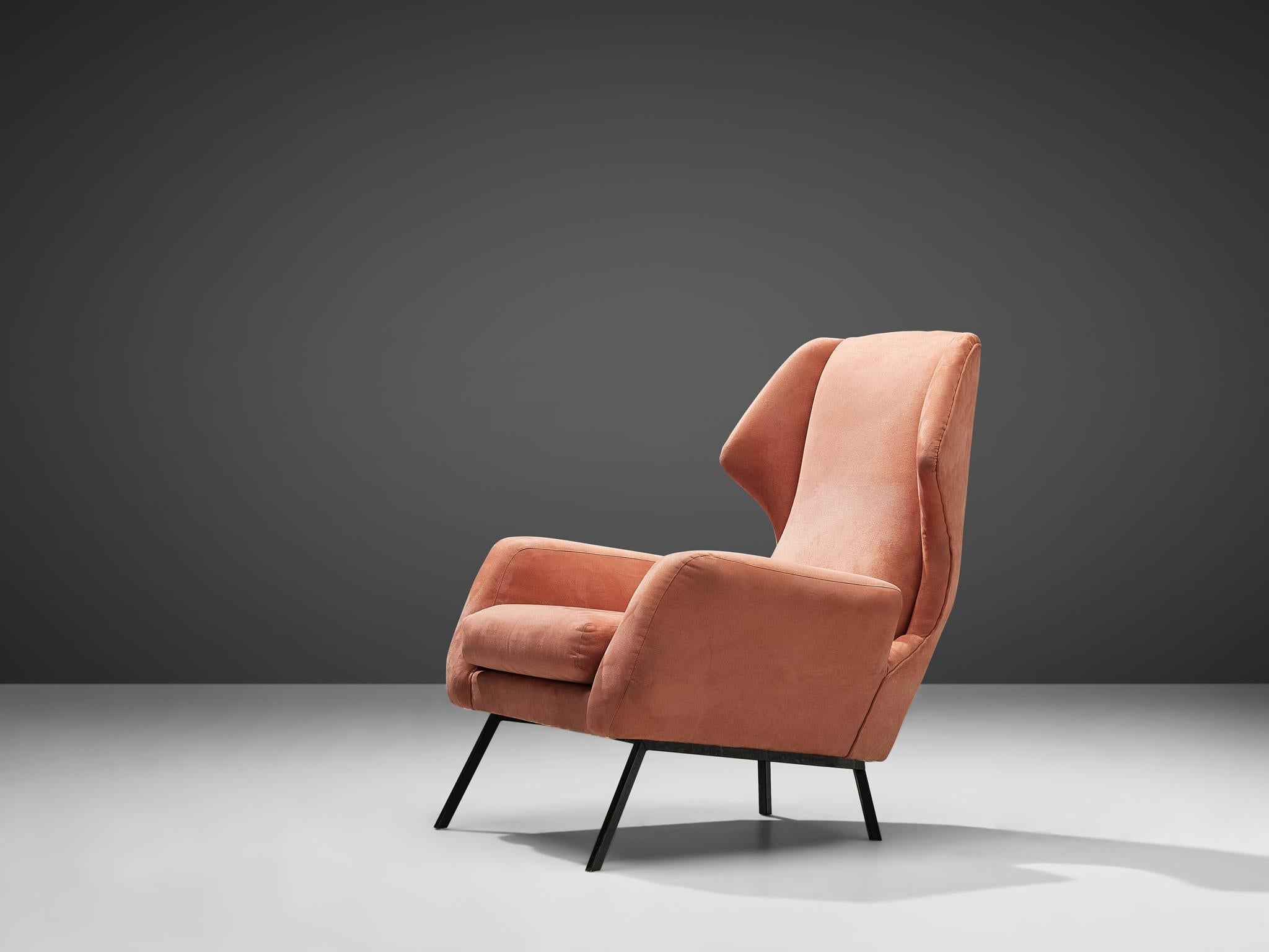 Italian Wingback Chair in Salmon Pink Upholstery