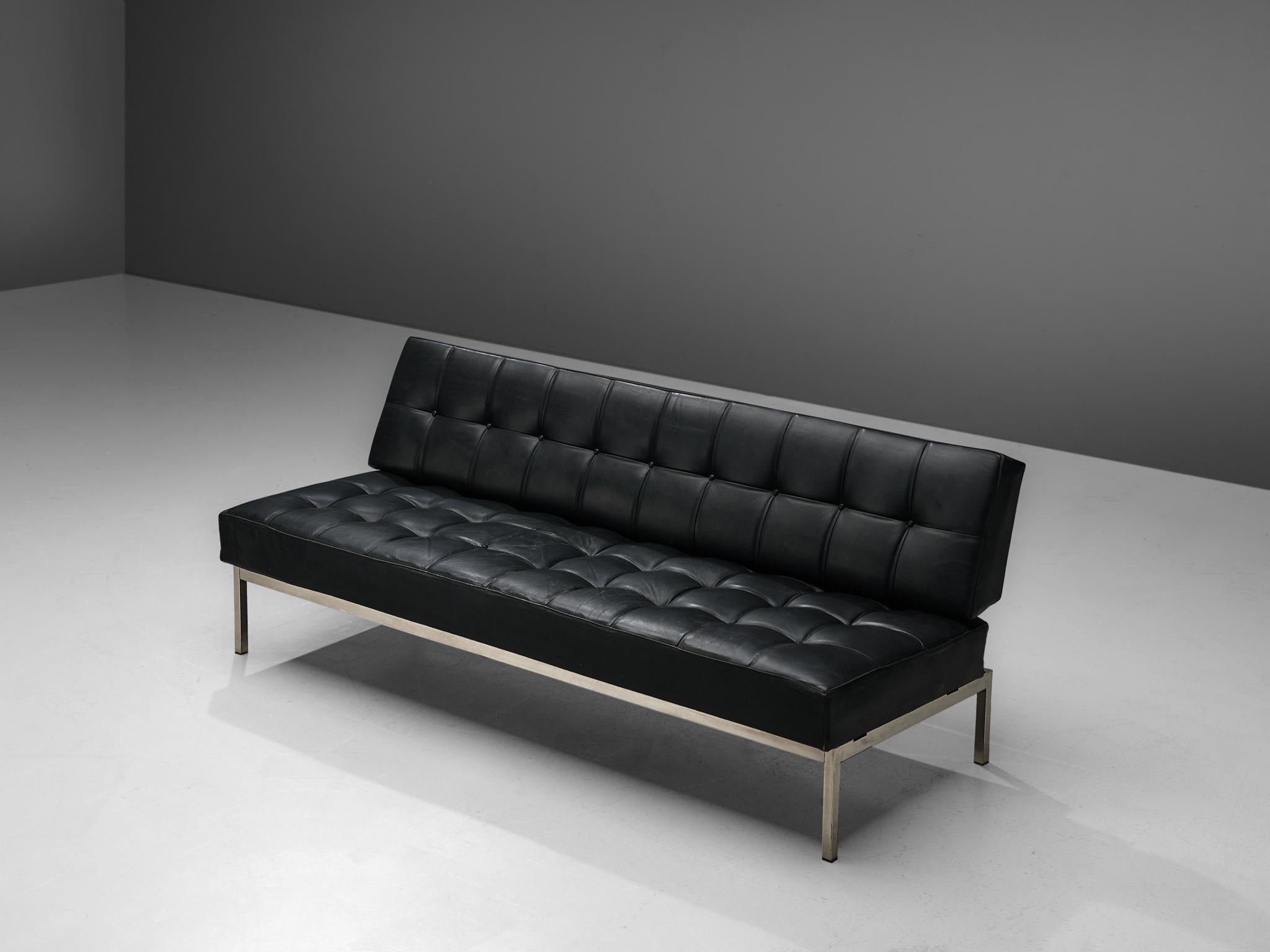 Johannes Spalt 'Constanze' Sofa Daybed in Black Leather and Steel