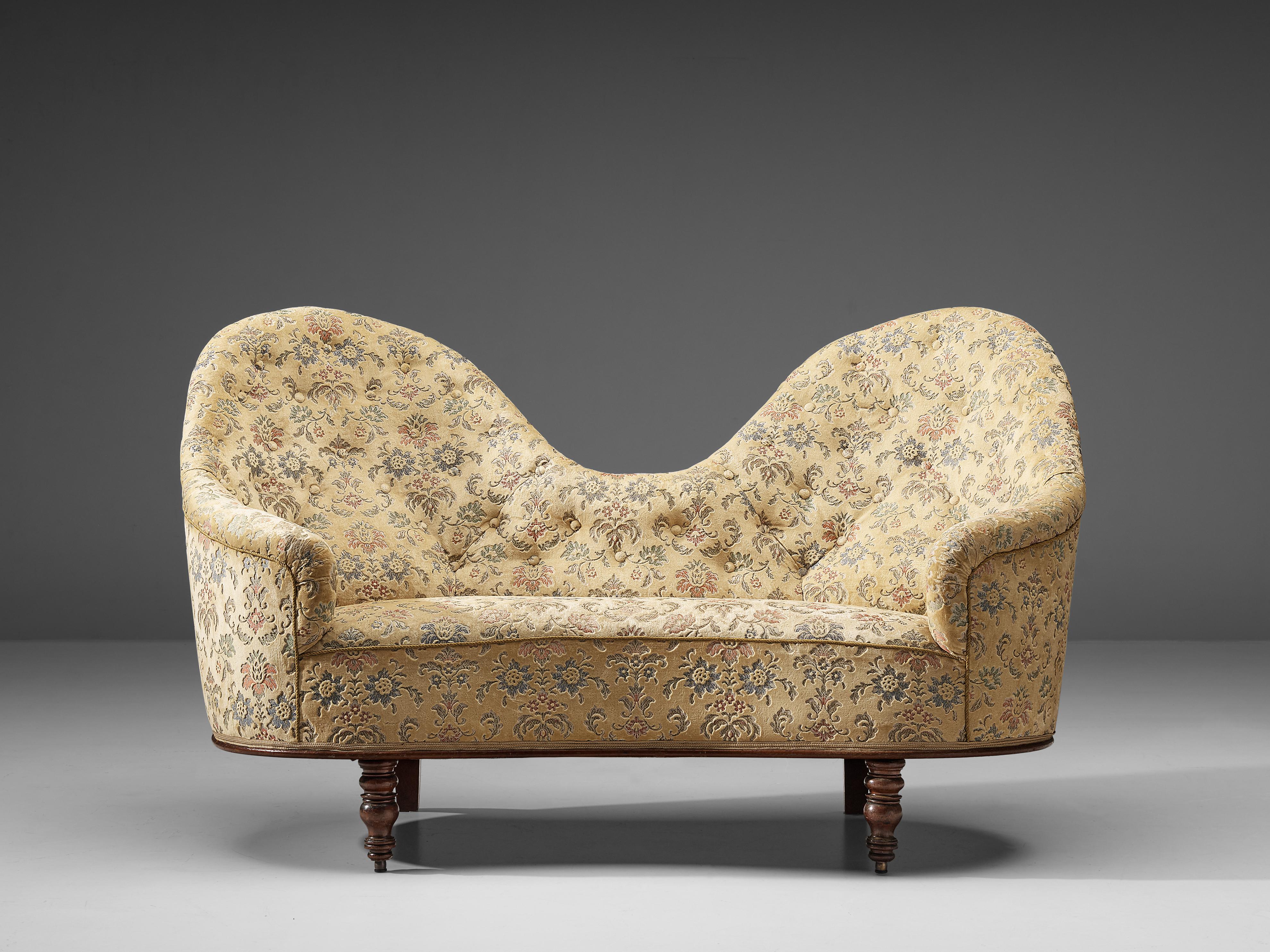 Art Deco Sofa with Floral Upholstery