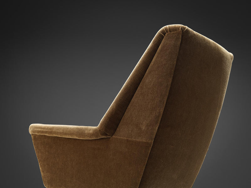 Danish Lounge Chair in Dark Stained Teak and Olive Green Velvet Upholstery