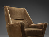 Danish Lounge Chair in Dark Stained Teak and Olive Green Velvet Upholstery