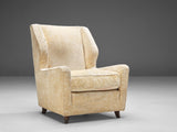 Danish Wingback Chair in Beige Floral Upholstery