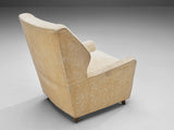 Danish Wingback Chair in Beige Floral Upholstery