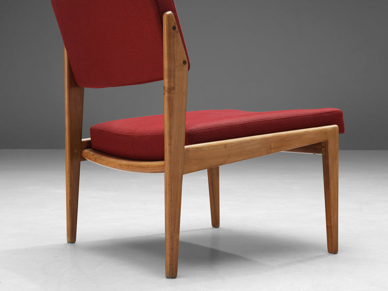 Thonet Set of Four Chairs in Cherry and Brown Red Upholstery