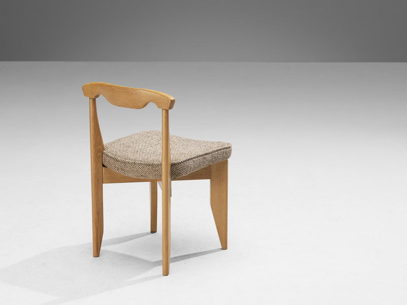 Guillerme & Chambron Pair of 'Aurelie' Dining Chairs in Oak and Beige Wool