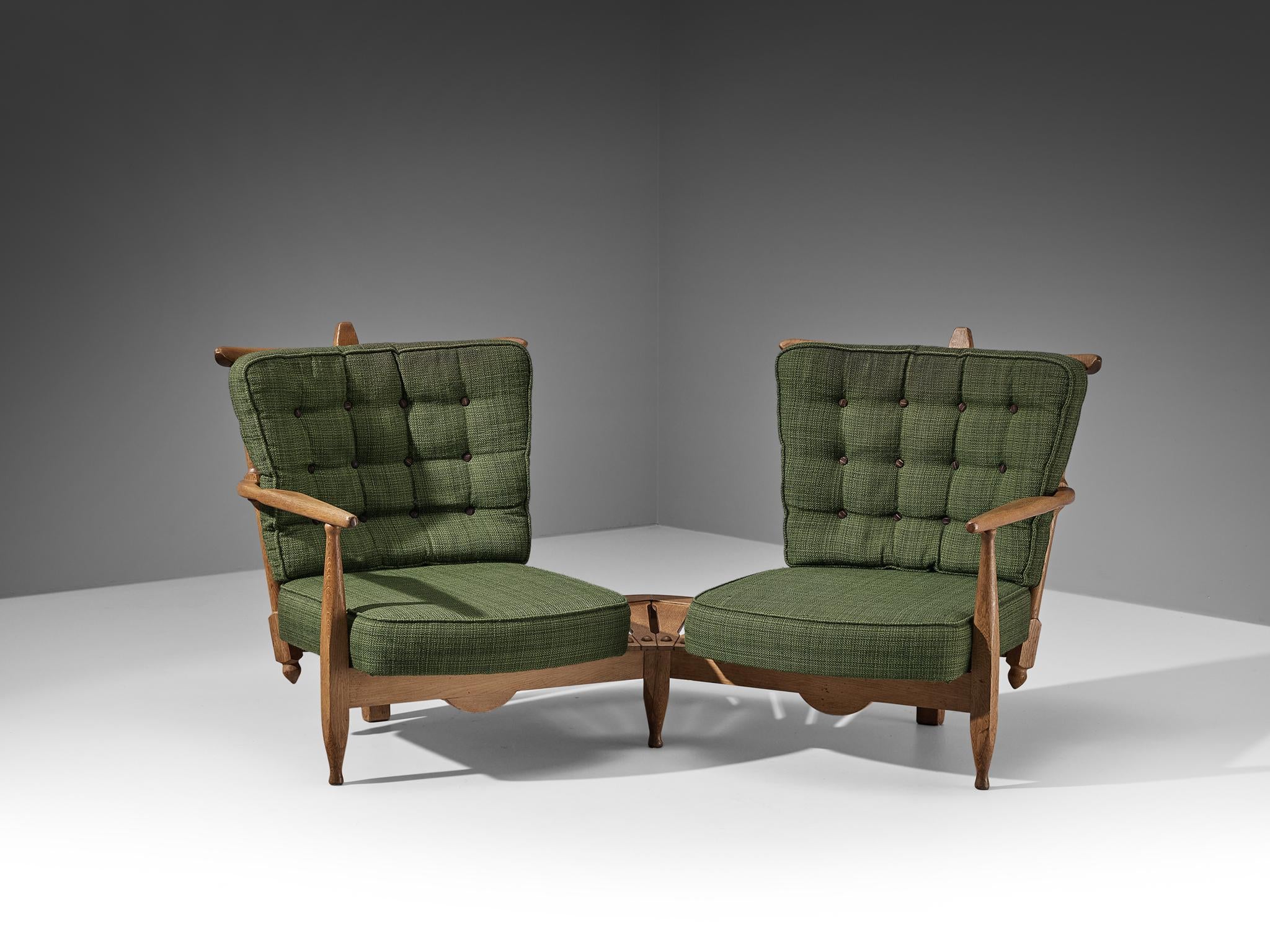 Guillerme & Chambron Lounge Set with Connecting Table in Solid Oak