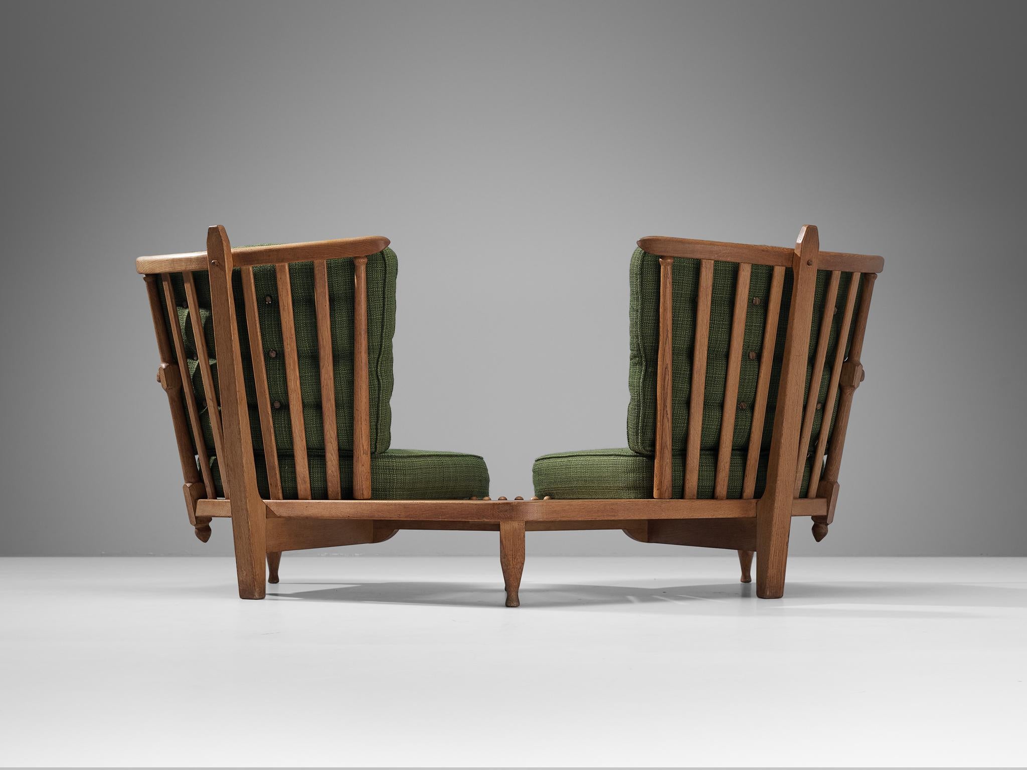 Guillerme & Chambron Lounge Set with Connecting Table in Solid Oak