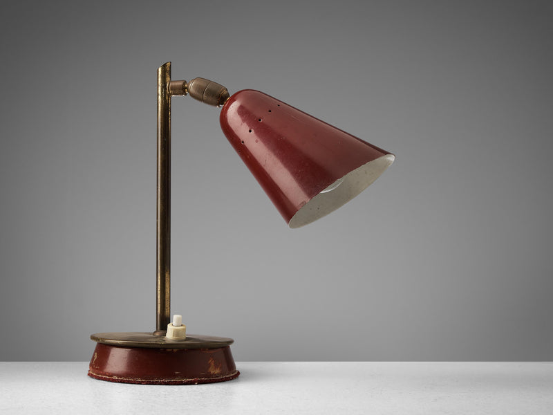 Small Italian Table Lamp in Brass and Red