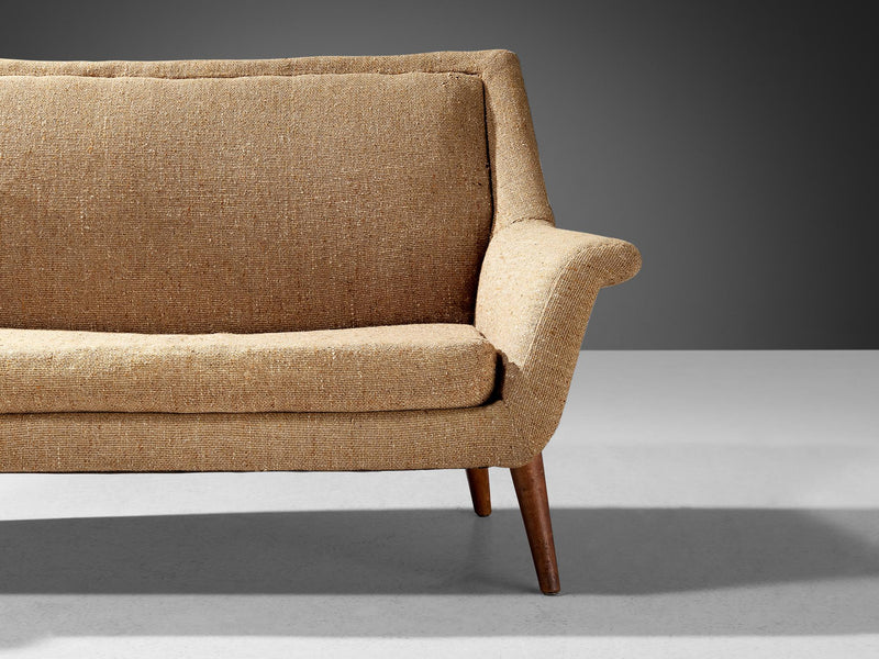 English Mid-Century Modern Sofa in Beige Wool and Teak