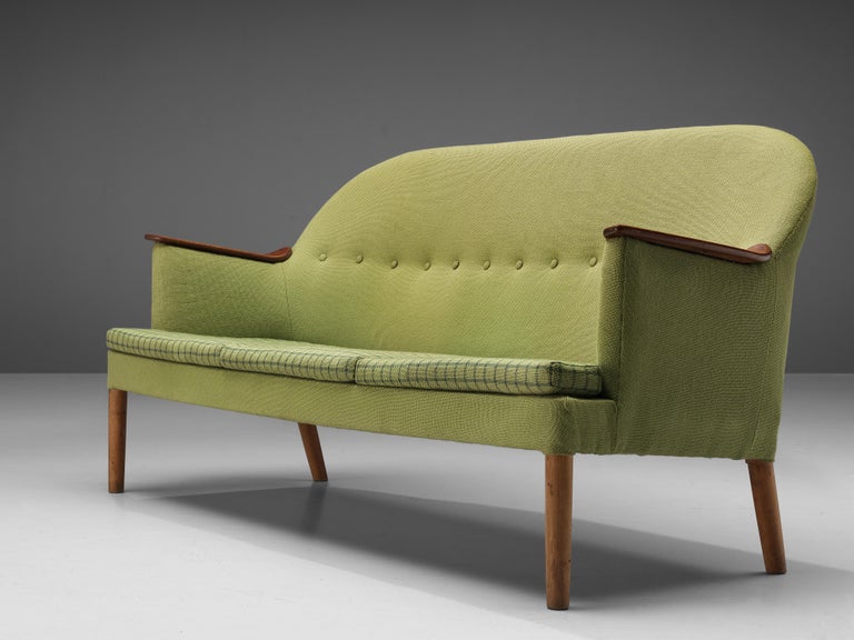 Scandinavian Sofa in Teak and Green Upholstery