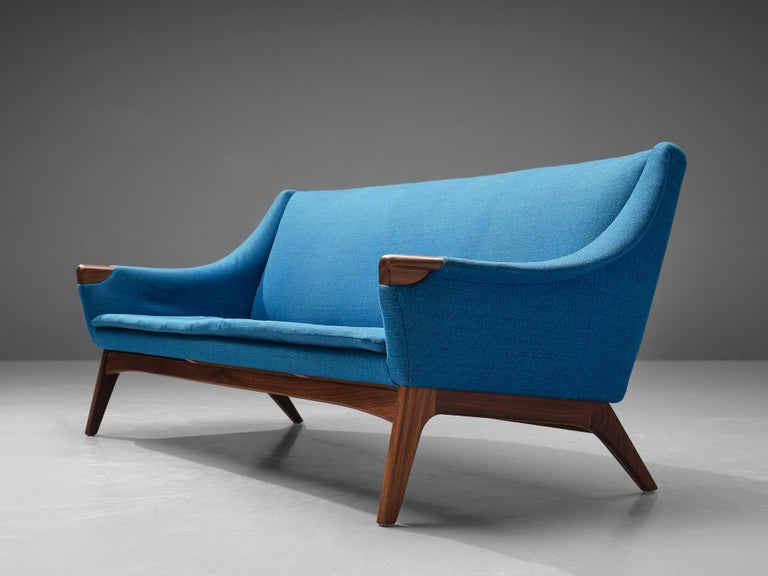 Danish Sofa in Teak and Blue Upholstery