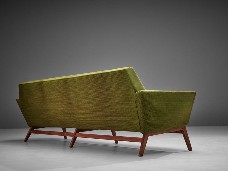 Danish Four Seat Sofa in Teak and Moss Green Upholstery