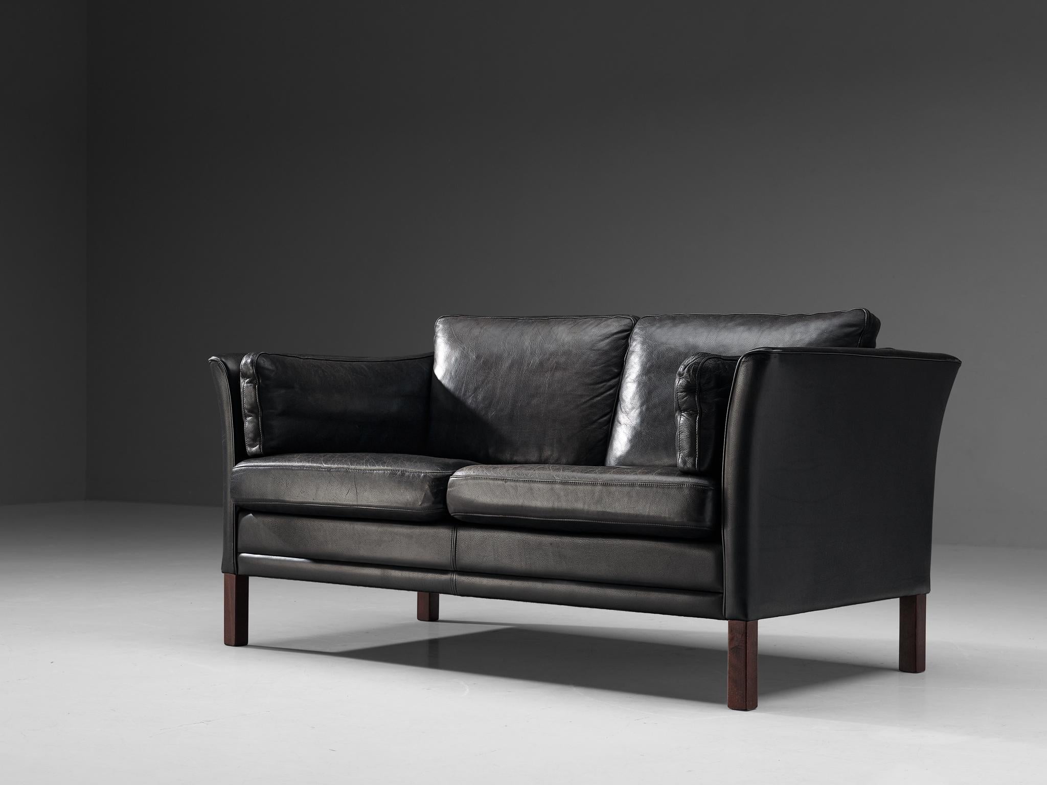Mogens Hansen Two-Seat Sofa in Black Leather