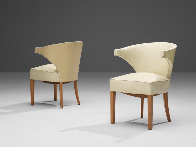 Pair of Danish Lounge Chairs in Cream Leatherette