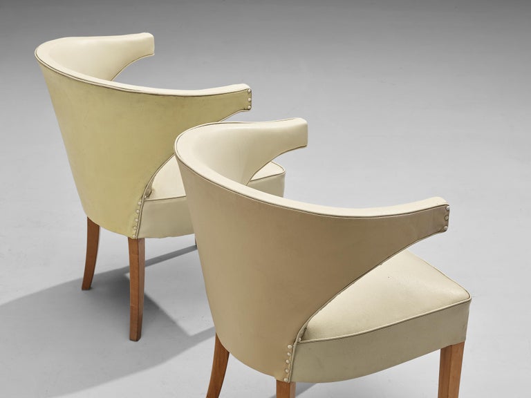 Pair of Danish Lounge Chairs in Cream Leatherette