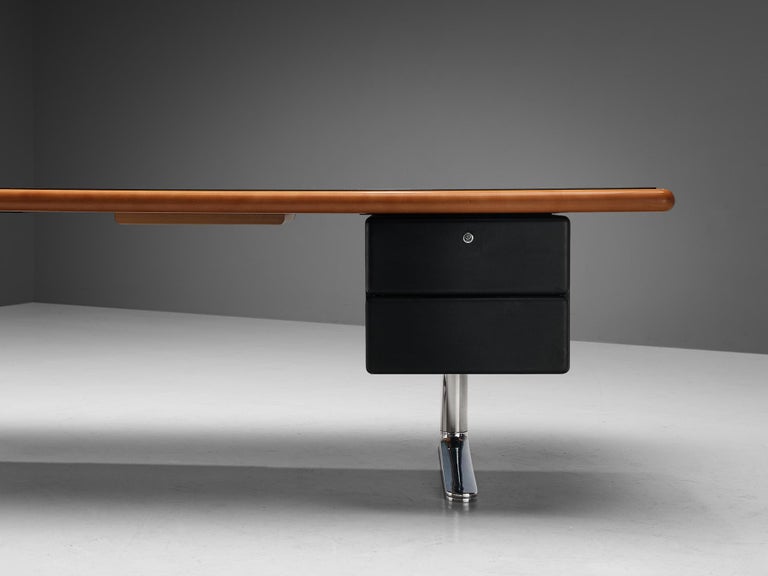 Warren Platner for Knoll Writing Desk in Cherry and Black Leather