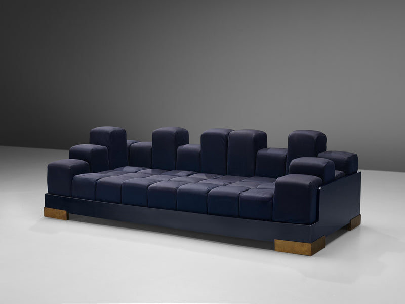 Postmodern Italian 'Manhattan Skyline' Sofa in Blue Upholstery