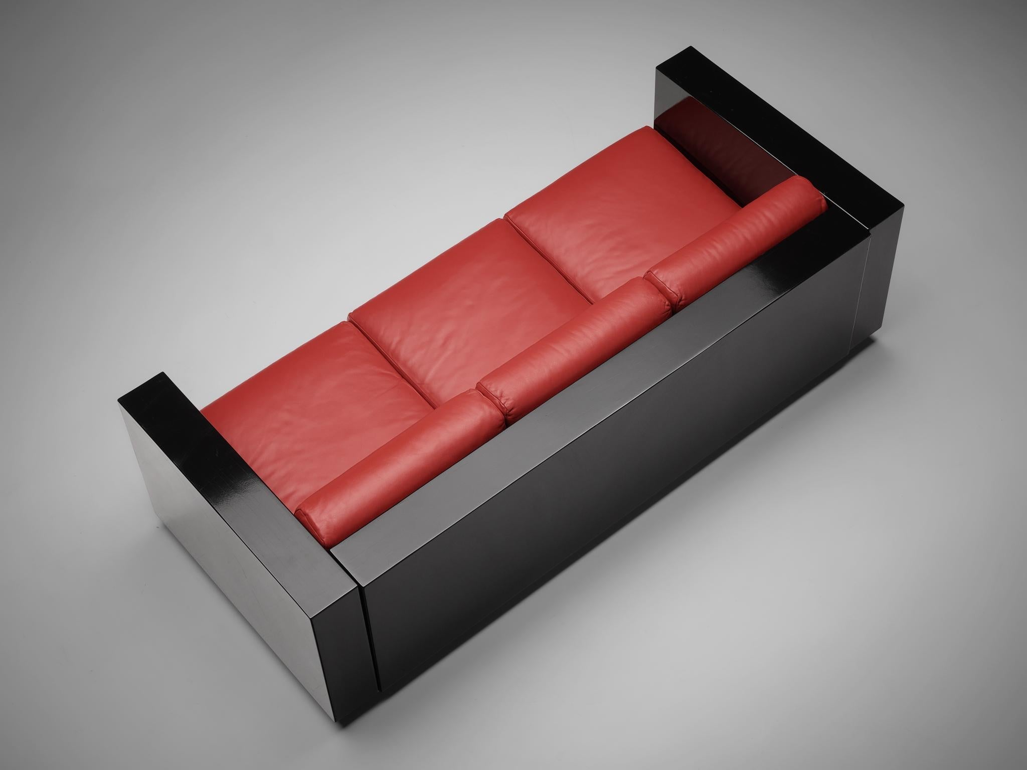 Vignelli Saratoga Large Black Sofa in Red Leather