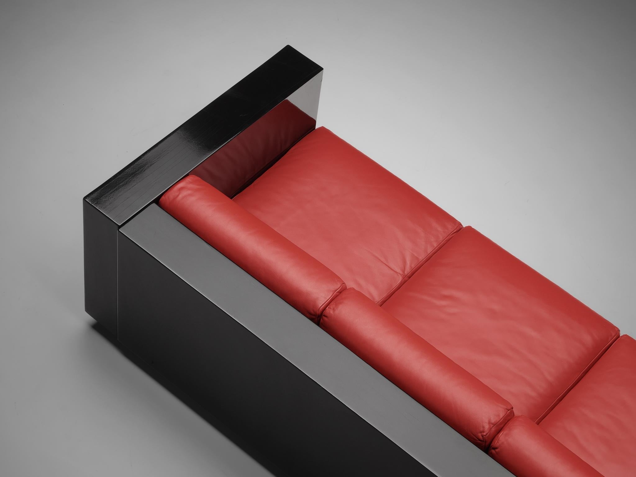 Vignelli Saratoga Large Black Sofa in Red Leather