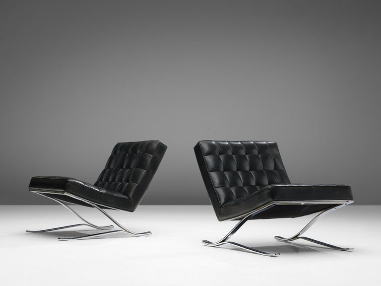 Rudolf Horn for Rölf Cantilever Lounge Chairs in Black Leather and Steel